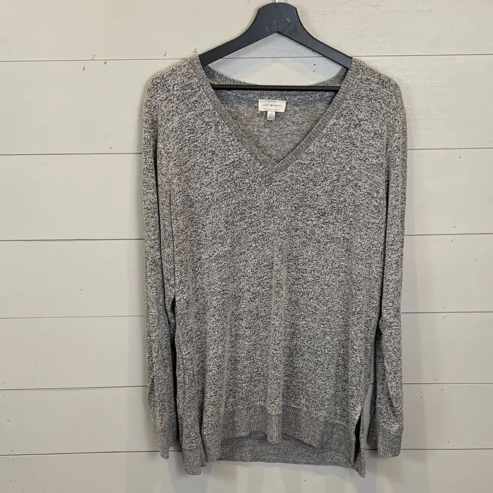 Lucky Brand Gray V-Neck Sweatshirt lightweight comfy size large